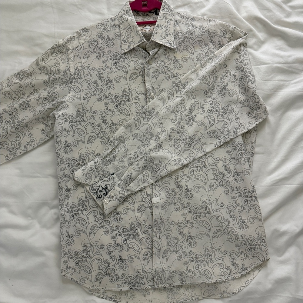 Men's White Patterned Long-Sleeve Dress Shirt
